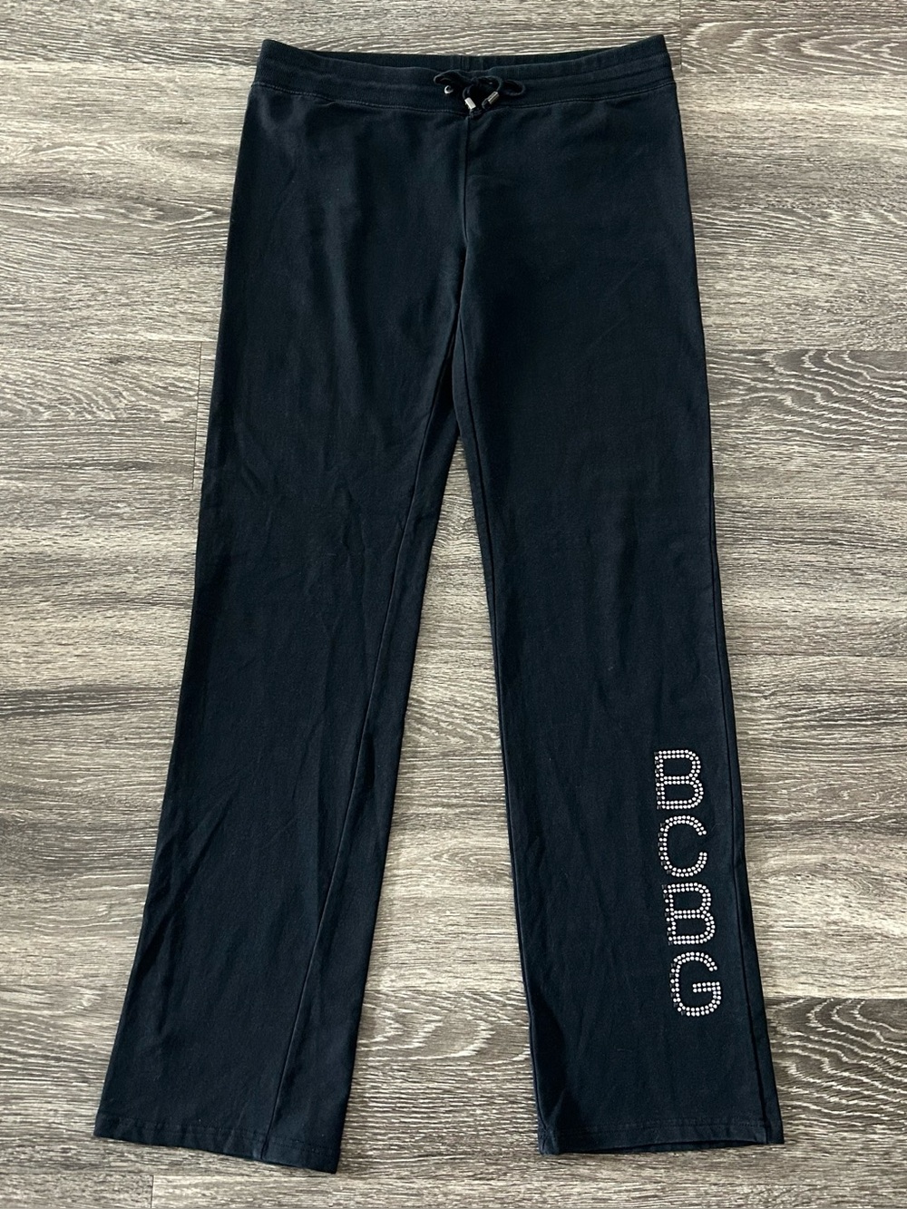 Y2K BCBG MaxAzria Bling Studded Black Track Pants Women’s M Flap Back Pockets